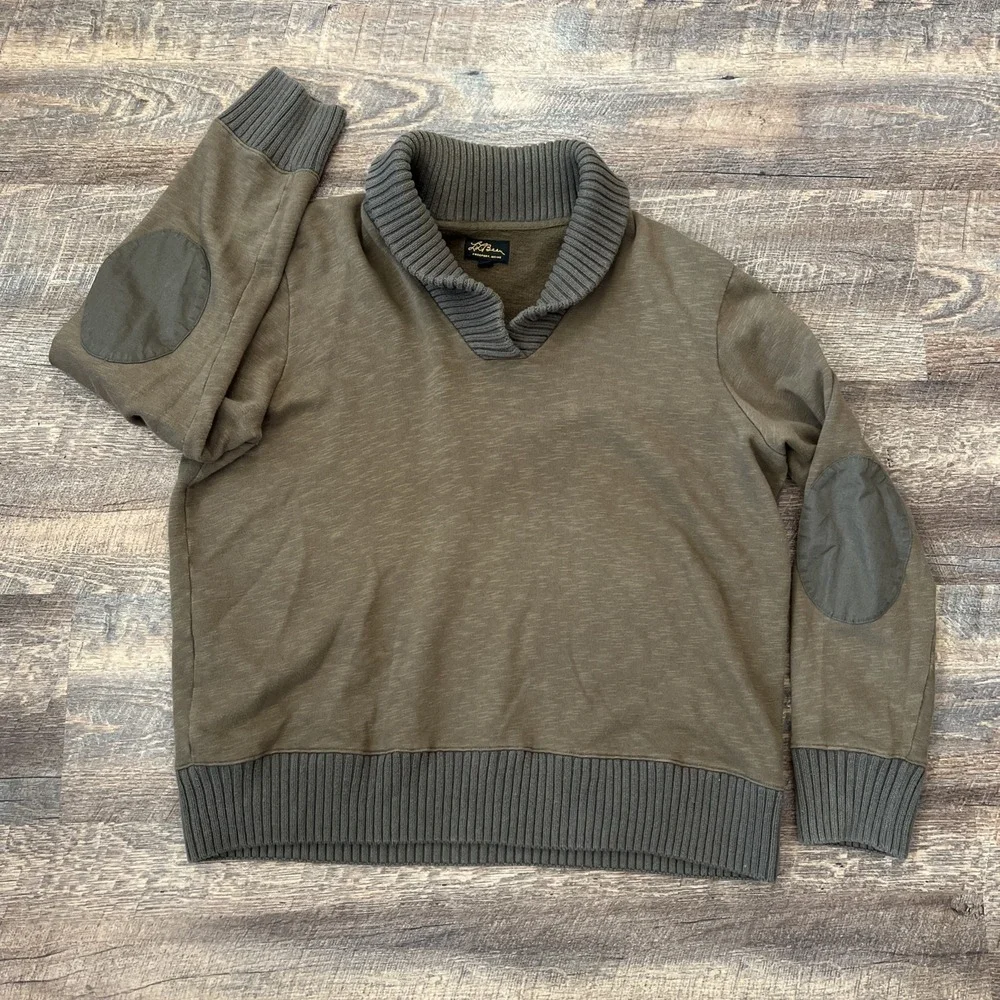 LL Bean Sweater Shawl Collar Elbow Patches Men XXL Made In Hong Kong Black Label